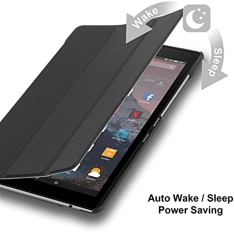 Cadorabo таблет кутија компатибилен со Kindlefire HD 10 2017 во сатен црна - ултра тенок стил на заштита на книгата, направена од кожена кожа со
