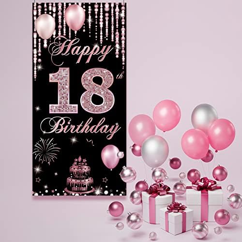 HTDZZI 18-Ти Роденден Украси За Девојки, Среќен 18-Ти Роденден Врата Банер Позадина, 18 Годишниот Роденден Двор Знак Слика Кабина Реквизити