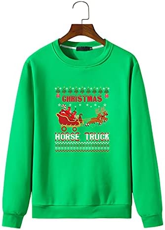 Мажи Божиќен Дуксер Секојдневен Елен Печатење На Екипажот Џемпер Со Долги Ракави Блуза Пуловер
