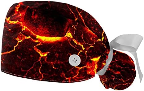 2 ПЦС медицинска сестра за чистење капаци жени долга коса, магма лава прилагодлива работна капа со копче и џемпер -лента