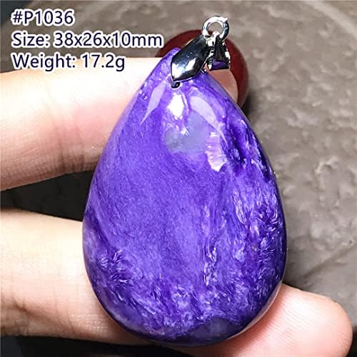 Природна пурпурна хароит приврзоци Шароит камен накит за жени мажи заздравуваат среќа кристал камен 38x26x10mm монистра сребрена вода капка скапоцен