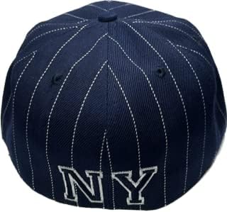 NY Pinstripe вграден капа хип хоп бејзбол капа капа. Големина голема 58 см. 7 1/4 црна и морнарица сина