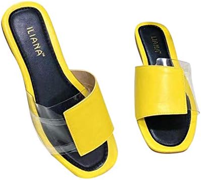 IQKA жени летни влечки Транспарентни појаси модни рамни чевли отворени пети лизгаат на слајдови обични удобни станови сандали