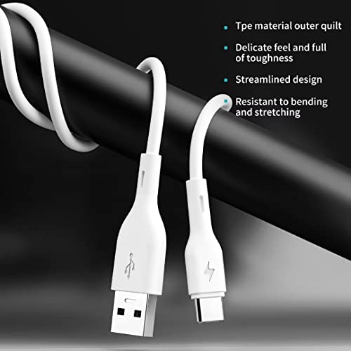 Cobossin USB C кабел, 1,6ft Type C Charger Premium TPE USB кабел, USB A до тип Ц Брзо полнење за полнење, бело