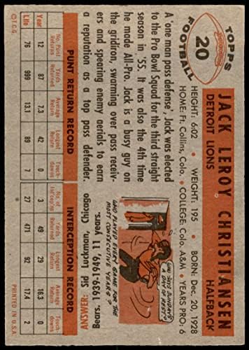 1956 Топпс 20 Jackек Кристијансен Детроит Лавови екс лавови Колорадо ул