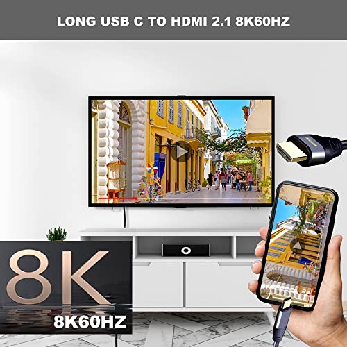 USB C до HDMI кабел 8K 12FT, Type-C до HDMI 8K@60Hz, 4K@60Hz за MacBook Pro/Air, Galaxy S20 S1
