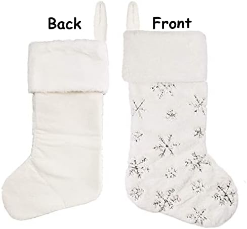 Аптер Божиќни чорапи 2 пакуваат големи Божиќни чорапи со снегулка за украси за дрво од камин