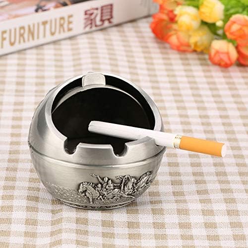 Moumouten Windproof Ashtray Portable, Round Ball Stamped Pattern Travel Car Windproof Ashtray Massion Creation Home Decoration со капак за пушачи