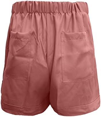 ADSSDQ Трчани шорцеви за жени, женски панталони за плажа Обични шорцеви со цврста боја врзана јаже џеб широка нога женски шорцеви
