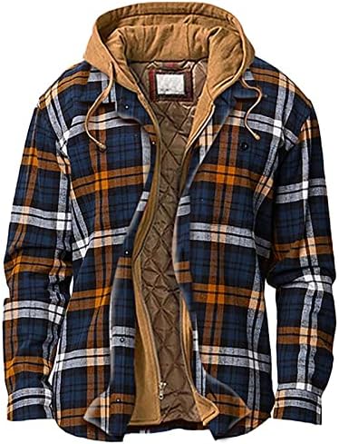 Зимска машка шерпа наредена дебела фланелна јакна од кошула, долги ракави со четкани карирани фланел јакна, копче за прицврстување