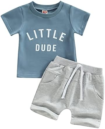 RTNNSBBFCM новородено бебе момче лето облека постави кратки ракави букви маица Топ шорцеви со џебови 2 парчиња Обична облека