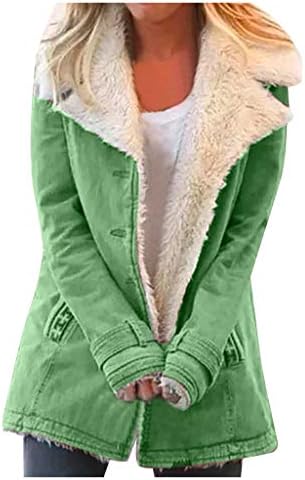 Јакни за жени, жени нејасни руно наредени јакни со џебови Парка Зимски палта за лаптелно копче надолу