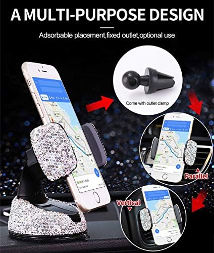 Носител на телефонски тела за автомобили Yngia, 360 ° прилагодлив кристал автоматски телефон, монтирање на универзален држач за автомобили,