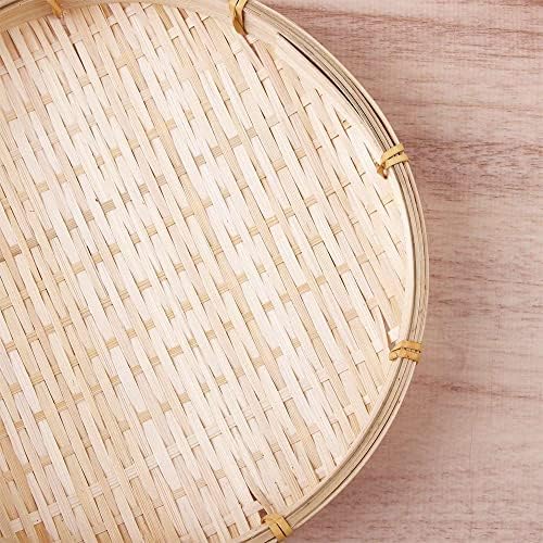 Ткаена корпа за бамбус сад, плетен леб корпа, рачно изработен бамбус плетена лента за корпи, декоративни прицврстувачи за послужавник за сервисирање