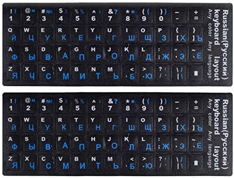Руски налепници на тастатура, налепници за замена на букви на тастатура Руска црна позадина со сина буква за компјутерски лаптоп