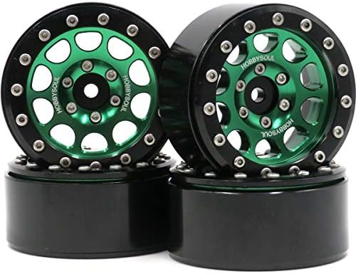 Hobbysoul 4PCS RC 1/10 Алуминиум 1.9 '' Beadlock Wheels Rims Hex 12mm зелена и црна боја одговара за 1:10 RC Rock Crawler Mud