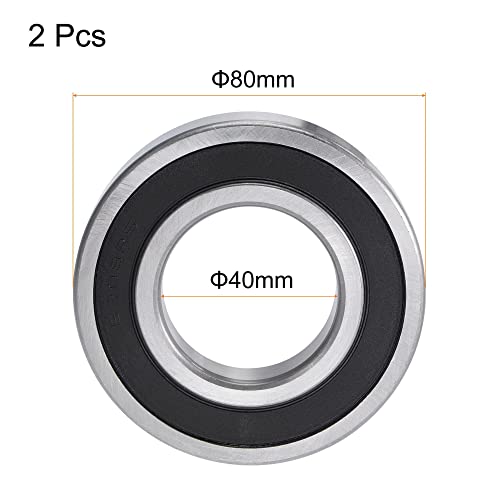 uxcell 6208-2RS Длабоко Жлеб Топчести Лежишта 40mm Создаден 80mm од 18mm Дебели Двојно Запечатени Хром Челик 2 парчиња