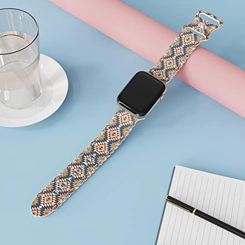 Upfurmach компатибилен со Apple Watch Band 41mm 40mm 38mm 49mm 45mm 44mm 42mm girlенско девојче, Aztec Print Lace-Out Soft Silicone Sport