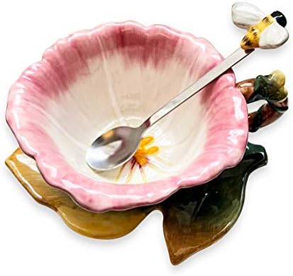 Форлонг керамичко кафе кригла и чинија сет со лажица, 3Д рачно изработени и рачно насликани утрински слава цвет и чај чај од чај,