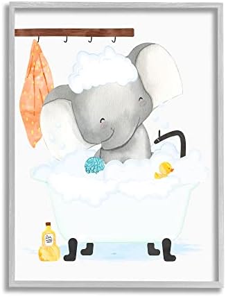 Студената индустрија Детска бебешка слон меур бања гума патка бања сива врамена wallидна уметност, бела