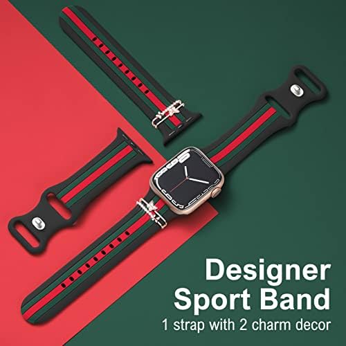Дизајнер бенд со шарм декор компатибилен со Apple Watch Band 38mm 40mm 41mm 42mm 44mm 45mm 49mm жени, стилски силиконски спортски рачки