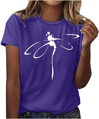 Женски маици за печатење на животни летни графички печати за ламбиња за ламили, основни маички, лежечки кратки ракави на вратот, врвови во форма