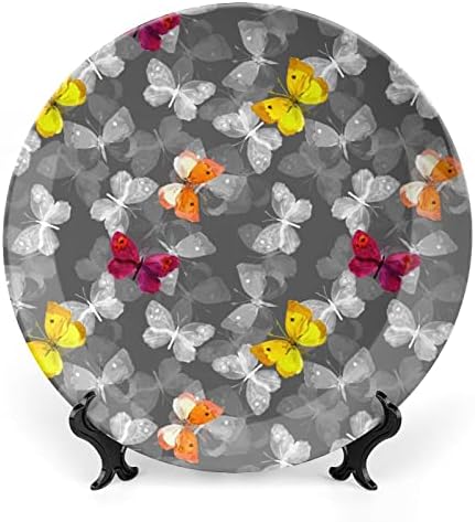 Шарени Пеперутки Смешна Коска Кина Декоративна Плоча Тркалезни Керамички Плочи Занает Со Штанд За Прикажување За Декорација На Ѕидови