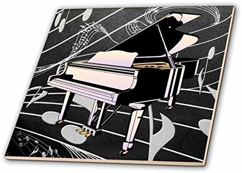 3DROSE CT_39052_1 ART DECO црно и розово пијано на црна музичка позадина керамичка плочка, 4-инчи