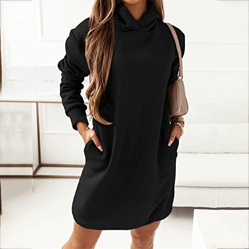 Badhub жени преголеми дуксери цврсти обични долги пулвер џемпери зимски топло задебелен фустан со качулка со џебови