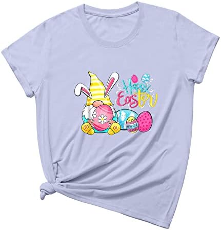 Chilsенски Велигденски ден екипаж за графички печати маички, случајни кратки ракави плус големина слатки врвови лето лабава блуза