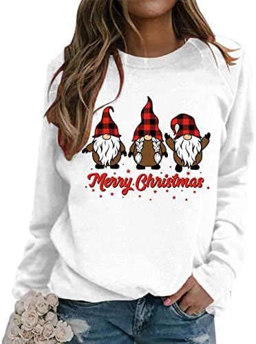 Лабави жени каузални џемпери со долги ракави пулвер Божиќ, екипаж, џемпер, графички џемпер Божиќни врвови