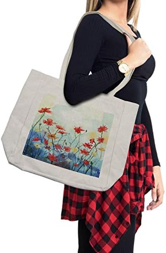 Торба за купување цвеќиња Амбесон, композиција шарени растенија пролетна сезона аранжман на рачно нацртано сликарство дизајн, еколошка торба