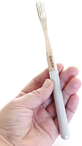 Заменлива бамбус четка за заби алуминиумска рачка - БПА бесплатно, меки влакната | Еко-пријателски, биоразградлив, компостибилен, веган и