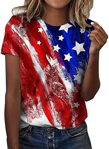 Патриотски кошули за жени во САД знаме лето кратки ракави на маици о-вратот starsвезди на маички шарени лабави вклопени обични партиски