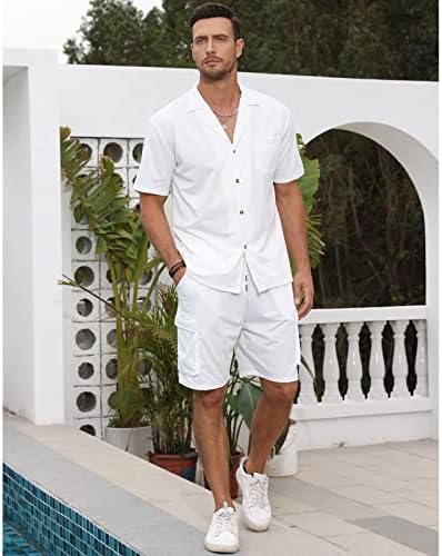 Аулименски машки 2 парчиња сет на кошула и кратки поставувања на летни копче за летни потти летни потти на мода на модни плажа облеки
