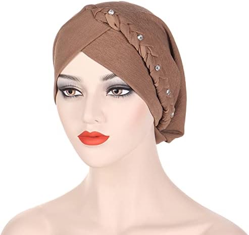 Перл турбан глава за жени со цврста боја хемо -хемо -бени капа, буги слабиот глава за глава, етнички етнички грав за жени