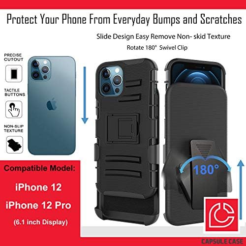 Случај охајо Компатибилен Со iPhone 12 Pro [Заштита Од Воено Одделение Отпорна На Удари Тешка Футрола За Футрола Заштитна Црна Обвивка] за iPhone 12 6,1 инчен Дисплеј