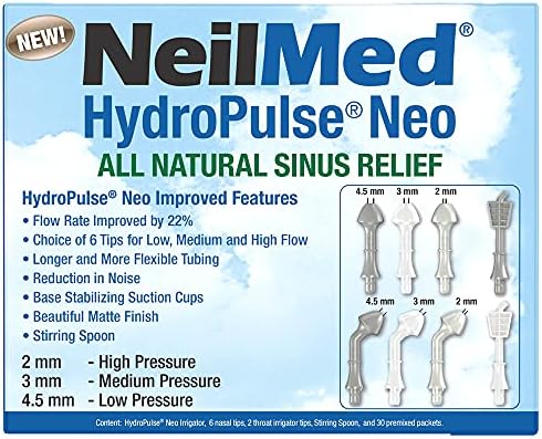 Neilmed Hydropulse Neo. Мулти-брзински електричен пулсирачки пулсирачки систем за наводнување на назален синус со 30 синусни пакети за плакнење