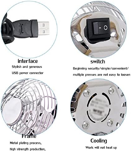DULPLAY Табела Вентилатор, USB Биро Вентилатор Мали осцилирачки Personal Вентилатор, Преносни Ладење Тивка Работа USB Порта Метал Дизајн
