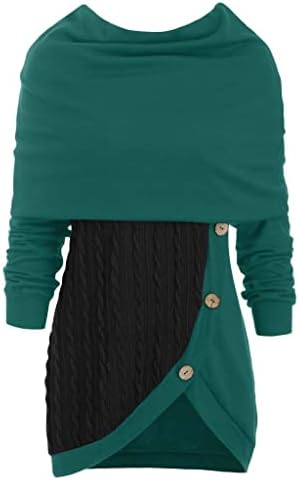Женски џемпери плус големина на долги ракави со долги ракави цврсти шишиња асиметрични врвови на џемперот