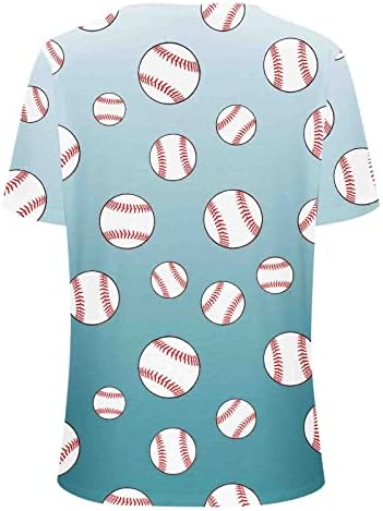 Mirsенски маички за бејзбол печатење на V-вратот лабава обична кратка ракав врвна маица блуза Симпатични врвови за дами 2023 летен трендовски