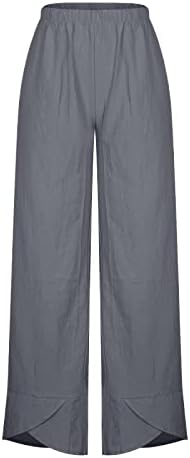 Pantsенски памучни постелнина панталони удобни еластични еластични високи половини обични панталони за плажа лето лабава вклопени