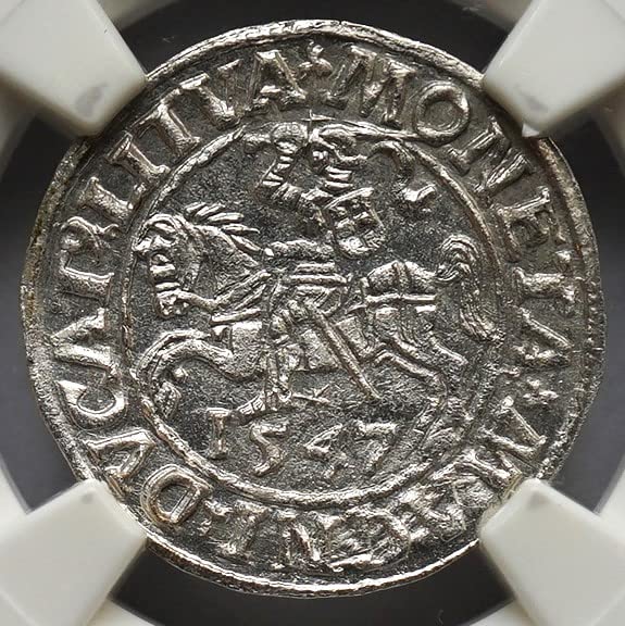 1547 ПЛ Полска полска Литванија 1/2Г Средновековен Витез 1/2 Бруто Сребрена Монета 1/2 Грошен МС-63 НГЦ