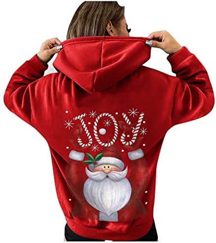 Beuu Божиќ смешни елки печати врвови, божиќни џемпери за жени со долги ракави пулвер трендовски дуксери со џеб