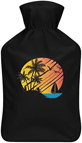 Тропска плажа шише со топла вода, симпатична гумена топла вода торба со покривка за олеснување на болката топла компресија топлинска терапија