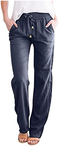 Постелни панталони со постелнина за жени со високи половини, лабави панталони панталони Бохо, обични панталони со панталони на