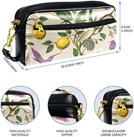 Молив кутија естетска лимонска дрво птици со голем капацитет за складирање на шминка торбичка ПУ кожа козметичка кеса, организатор