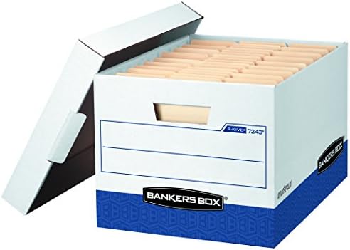 Кутија за банкарски кутии R-Kive Тешки кутии за складирање, FastFold, Life-Off Lid, Letter/Legal, Value Pack од 20, бело, сино