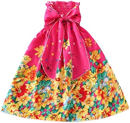 Мали Деца Девојчиња Цветни Боемски Цвеќиња Лак Без Ракави Ремени За Плажа Фустан Принцеза Облека Девојки Тесен Фустан