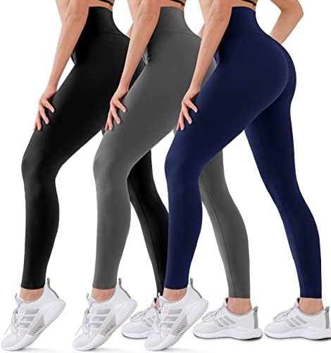 HMUUO 3 пакувања за хеланки за жени задникот за лифт со висока половината за контрола на стомакот без тренингот за јога панталони што трчаат